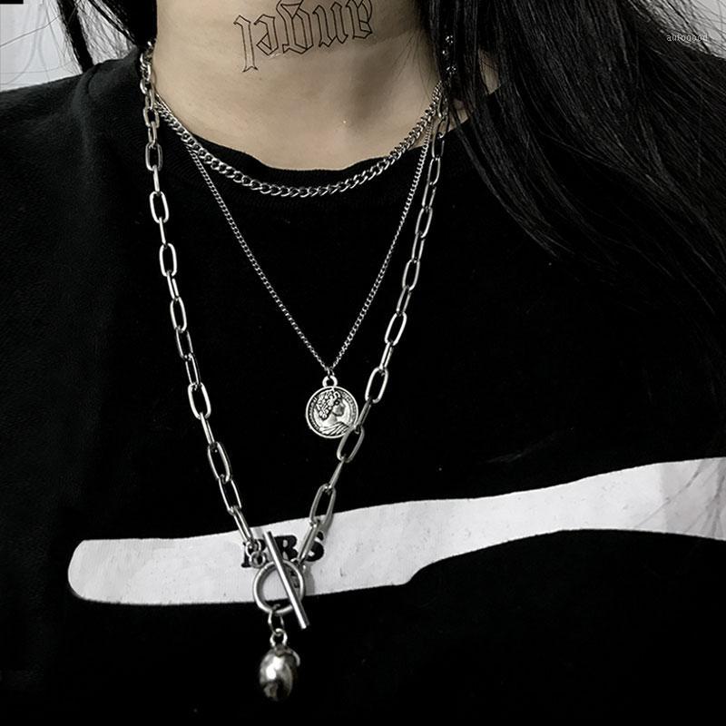 

Chokers Zoeber Multi-Layer Punk Long Chain Necklace Hip Hop Metal Ball Coin Cross Pendant For Women Men Goth Jewelry Gifts1