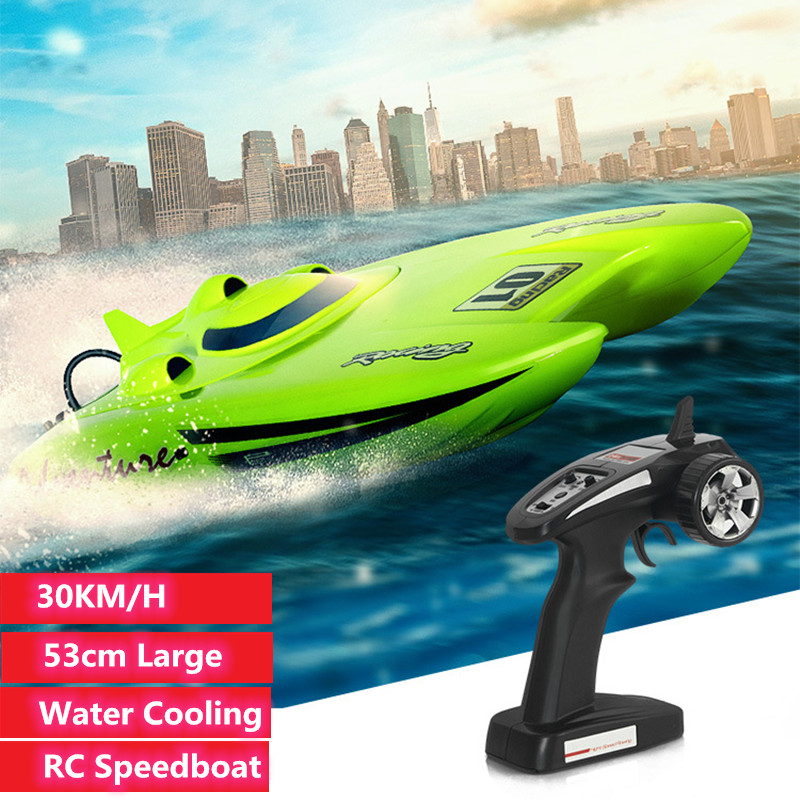 

30KM/H High Speed Remote Control RC Speedboat 53cm Large Size RC boat toy Mulit Function Racing boat summer Water play good gift, Green