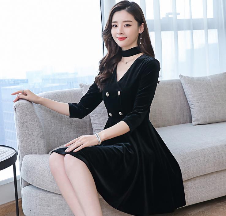 

2021 Spring Women Retro Ladies Slimming Small Black Dress 5nwc
