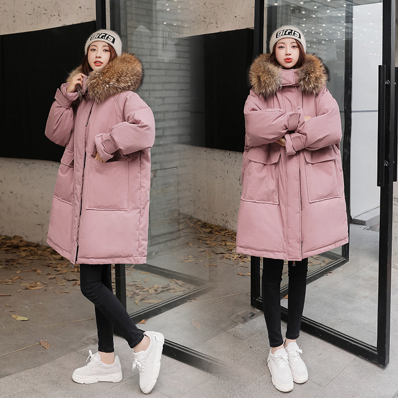 

New Winter 160 Kg Fat Lady Plus Size Jacket White Duck Down Filling Parka Collar Real Oversized Skin Outerwear Female Overcoats Cabo, Beige