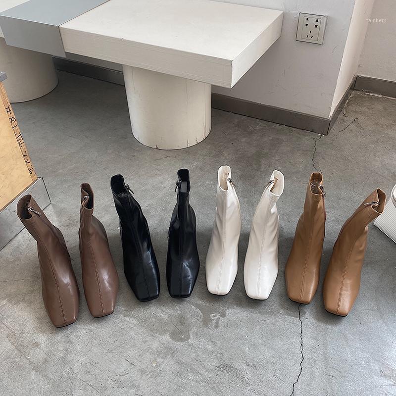 

Fashion Women Ankle Boots Ladies Square Toe Side Zipper Solid Color Short Boots Woman Gladiator Retro Style Gladiator Shoe1, Black