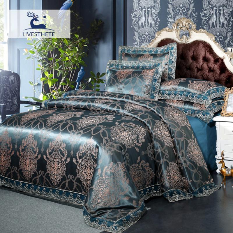 

Liv-Esthete Green Bedding Set Luxury Lace Decor Home Textiles Duvet Cover Bedspread 100% Cotton Fitted Sheet Adult Double Queen1, 009