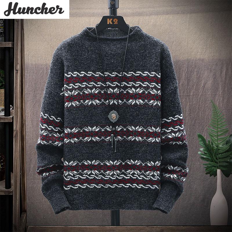 

Huncher Mens Pullover Sweater Men 2020 Winter Korean Vintage Solid Casual Jumper Striped Oversized Knitted Black Sweaters Men, Grey sweater men