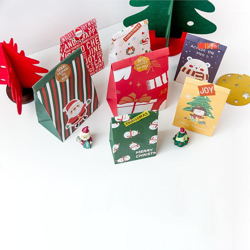 

6pcs Christmas Kraft Paper Bag Moose Gift Paper Bag With Sealing Stickers Xmas Chocolate Candy Cookies Packaging Bags1