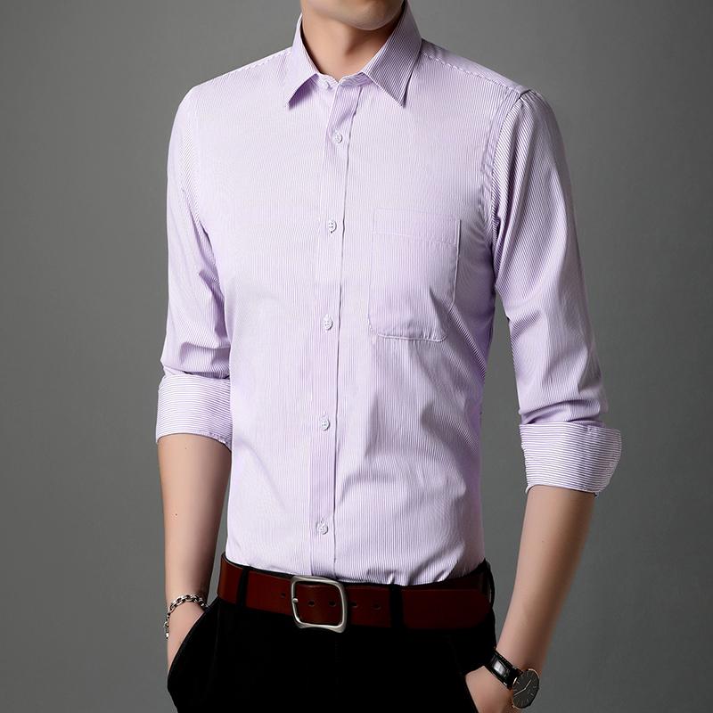 

Men's Business Casual Classic Plaid Long Sleeve Shirt Autumn Brand Clothing Loose Shirt Business casual men's striped, The light blue