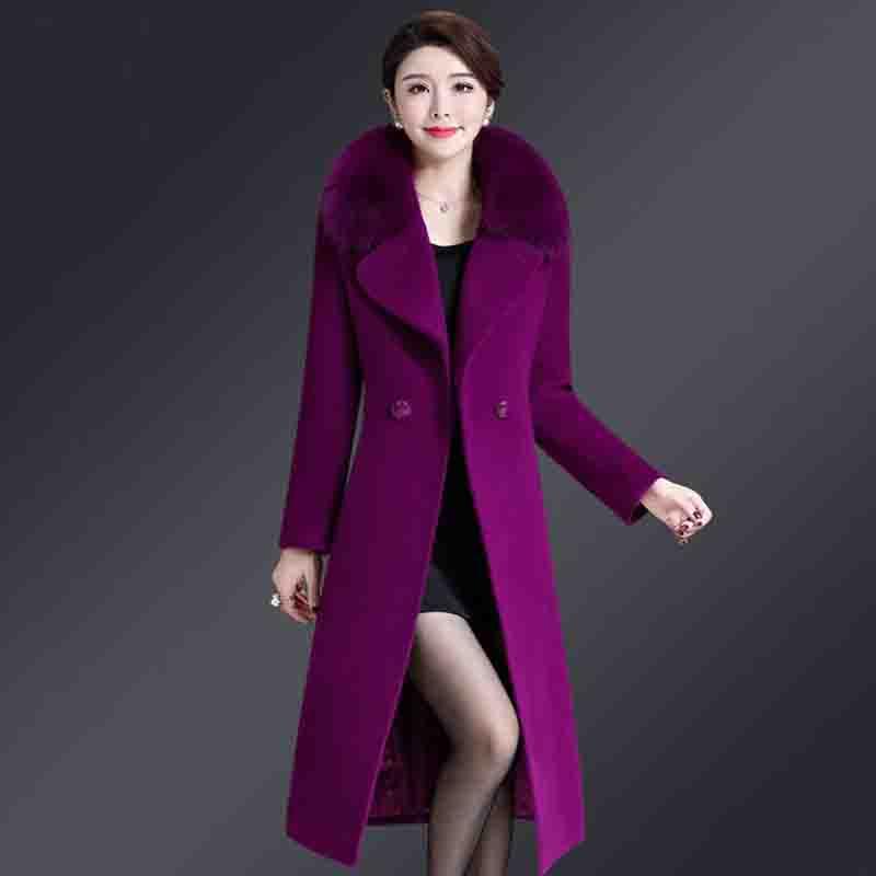

Double-Sided Cashmere Coat 2020 Autumn Winter New Middle-aged Women fur collar Wool coat Plus size Thicken Slim Long Jacket, Black