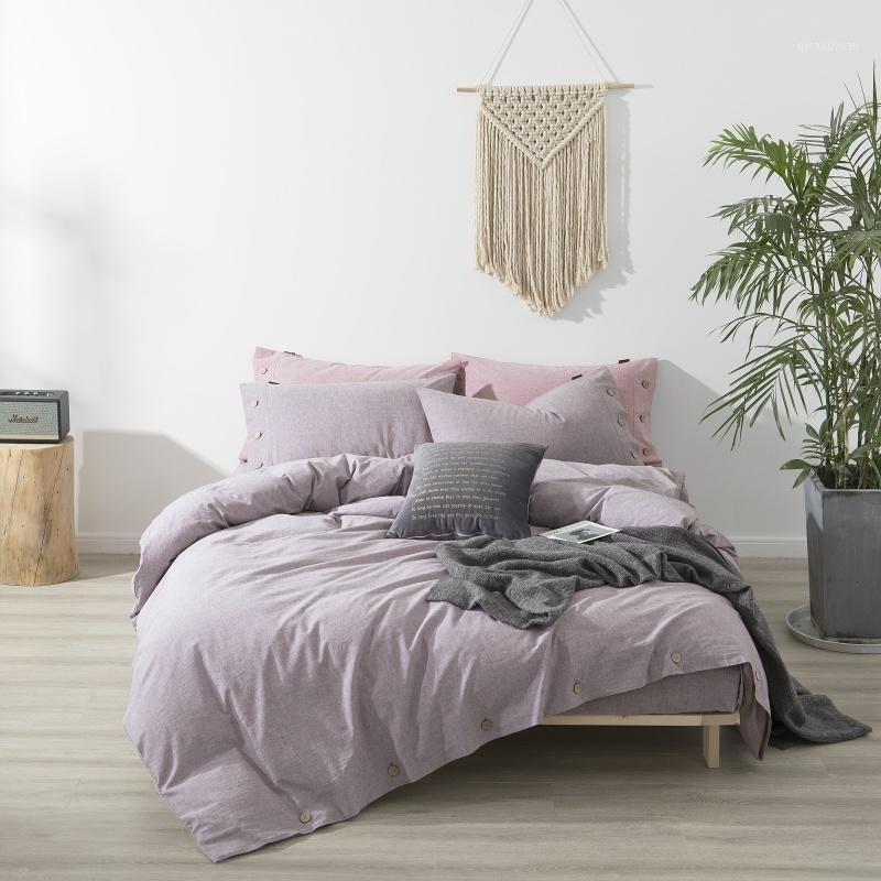 

Cotton Linen Duvet Cover Soft Breathable Full Queen size 4Pcs Home Bedding set with Button 1 Duvet Cover 1Bed Sheet 2 Pillowcase1, Color 6