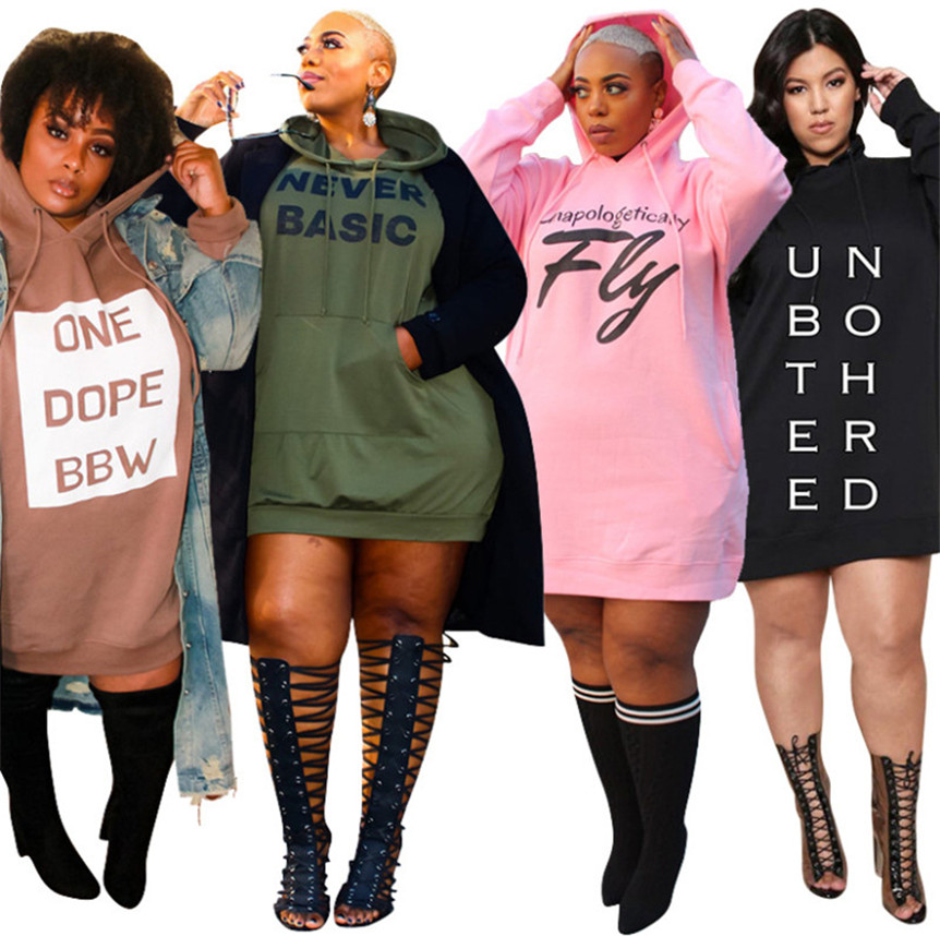 Plus la taille XL-5XL Femmes robes à capuche robe de mode jupes à capuche à manches longues décontracté lettre imprimer robe automne hiver vêteme