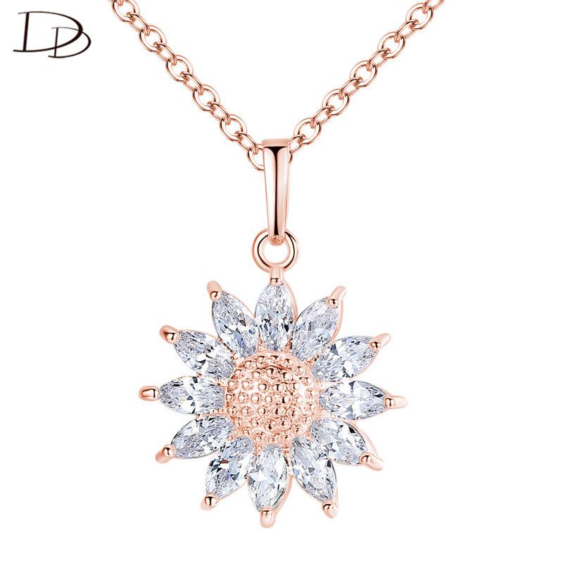 

DODO Sunflower Pendant Necklaces For Women Rose Golden/ Silvery Fashion Jewelry Link Chain Collier Cubic Zircon Bijoux N335