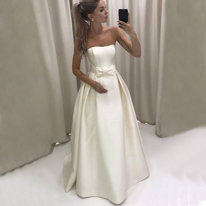 

2021 New Dressed Plain Satin Dress Wedding Gown 6EKF, Ivory white