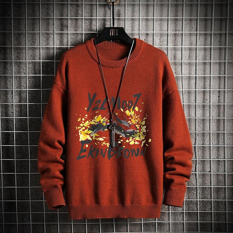

2021 Autumn Cartoon Printing Sweater For Men Coat Knit Man Sweater Clothes Korean Men's Knitted -5XL XZ226-7987, Black
