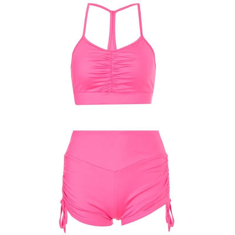 

Women 2 Piece Outfits Set Ruched Halter Crop Top Drawstring Shorts Tracksuit PXPF, Gray