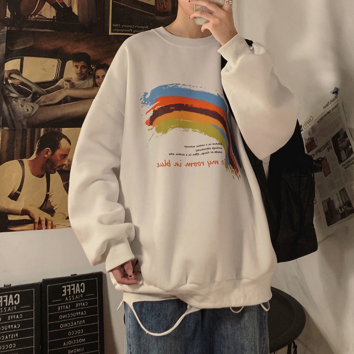 

2021 Men's Casual Oversize Sweatshirts Winter New Korean Streetwear Woman Printed Pullovers Male Hoodies Q62o, Black