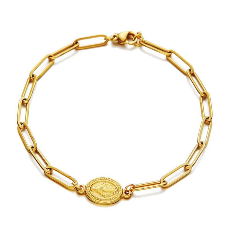

Charm Bracelets 100% Satinless Steel Virgin Mary Mmedal Bracelet For Women Gold/Silver Color Chunky Chain Metal