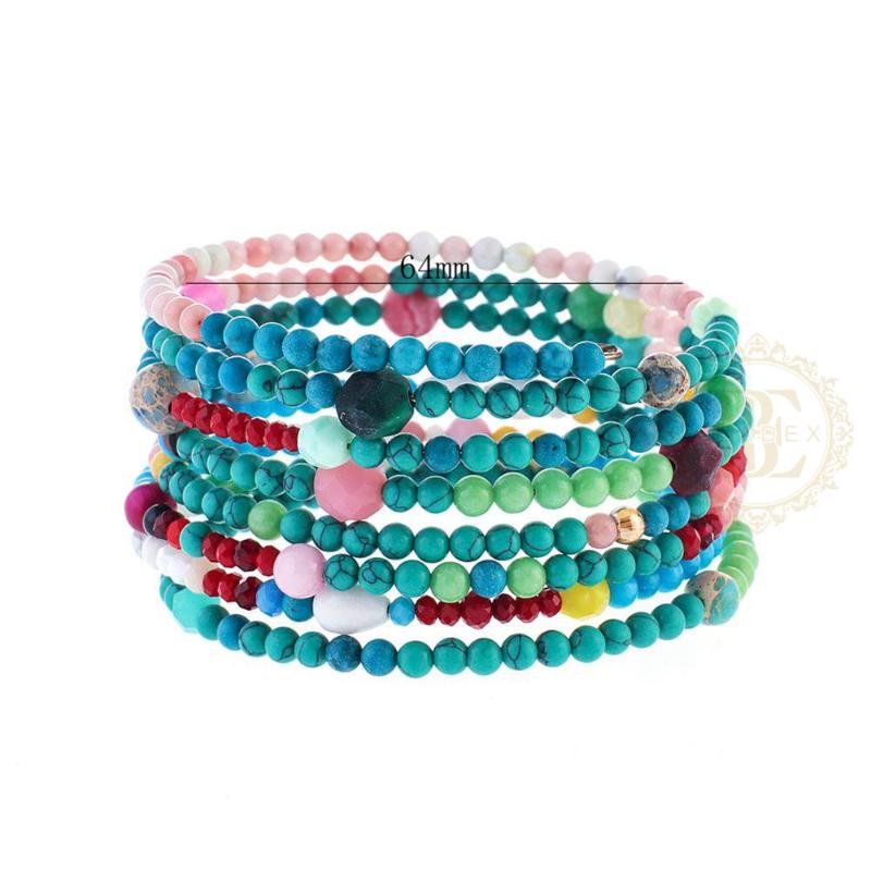 

One Fashion Jewelry Semi-Precious Stone and Glass Beads with Memory Wire Bracelet - 64mm (BE33