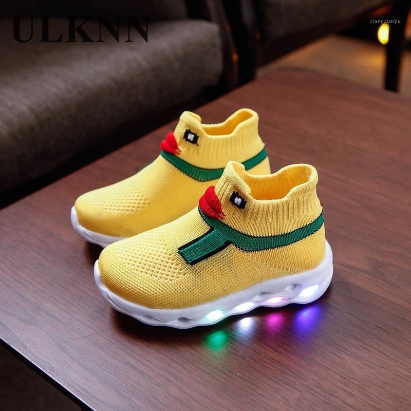 

Children's luminous shoes girls sports shoes autumn new soft bottom baby boy woven mesh belt lights unisex1, Yellow