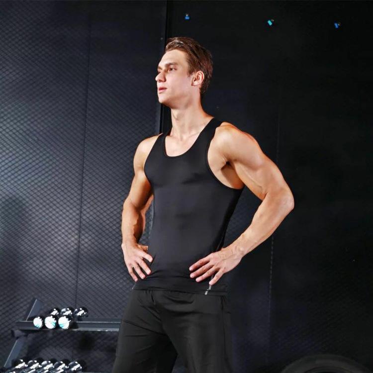 

Men' running vest gym sleeveless shirt summer slim new sports training top, Black