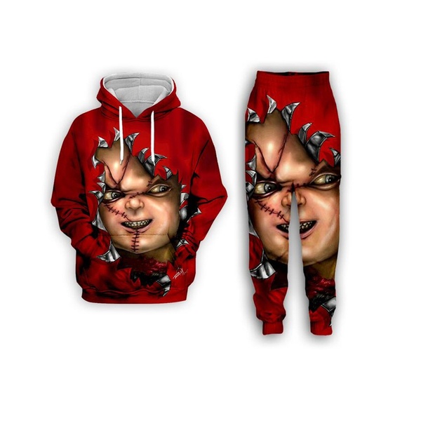 

Fashion-New Fashion Mens/Womens Horror Movie Chucky Funny 3D Print Hoodie+Pants S101, Black