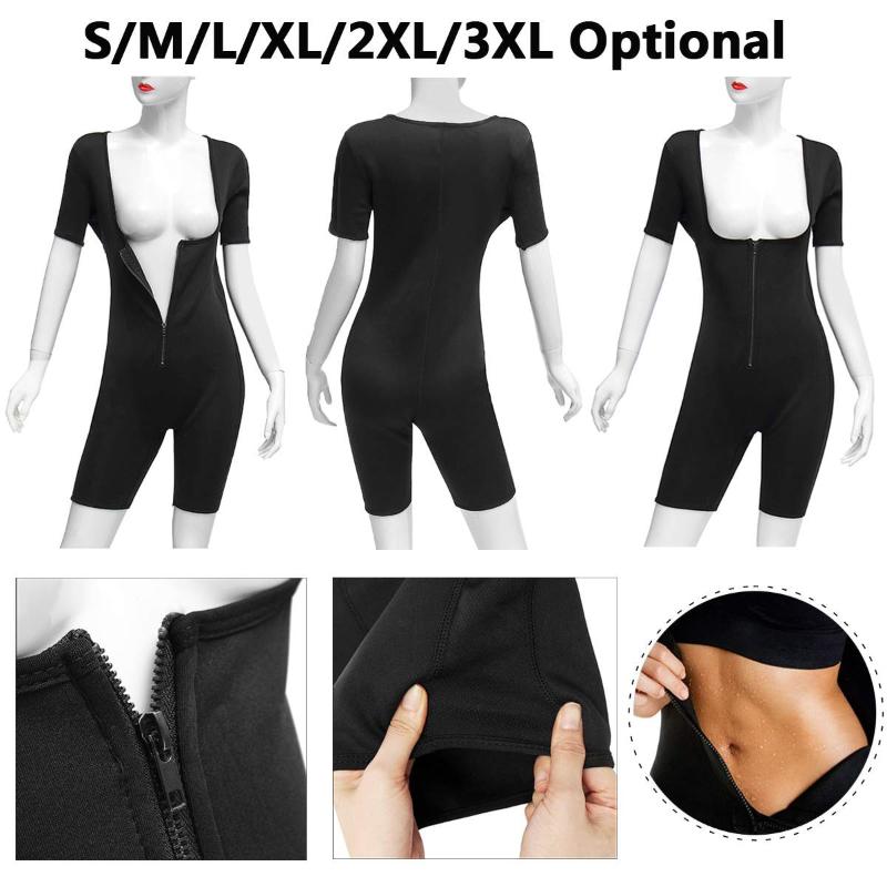

Sweat Neoprene Women Full Body Shaper Bodysuit Shapewear Suit Regular Size Zip, As pic