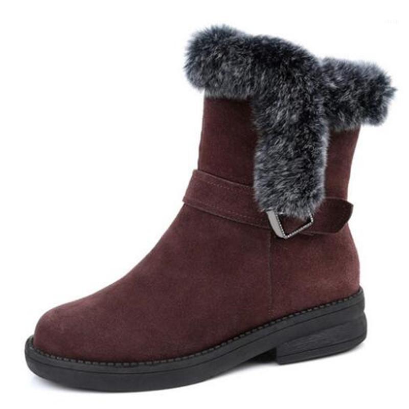 

Real Fur Genuine Leather Boots Women Winter Boots Flat Non-slip In-tube Wool Warm Snow Winter Shoes Fashion1, Black