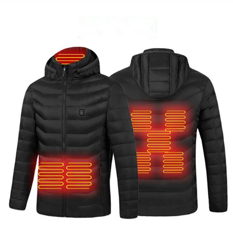 

2020 Men Winter Heated Jackets Outdoor Coat USB Electrical Heating Jackets Male Hooded Waterproof Warm Thermal Clothing, Black 2 areas