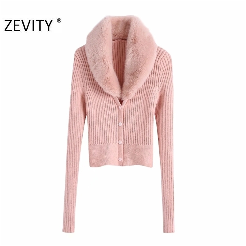 

Zevity Women Fashion Faux Fur V Neck Patchwork Cardigan Knitting Sweater Female Chic Long Sleeve Single Breasted Slim Tops S429 201120, As pic s429bb