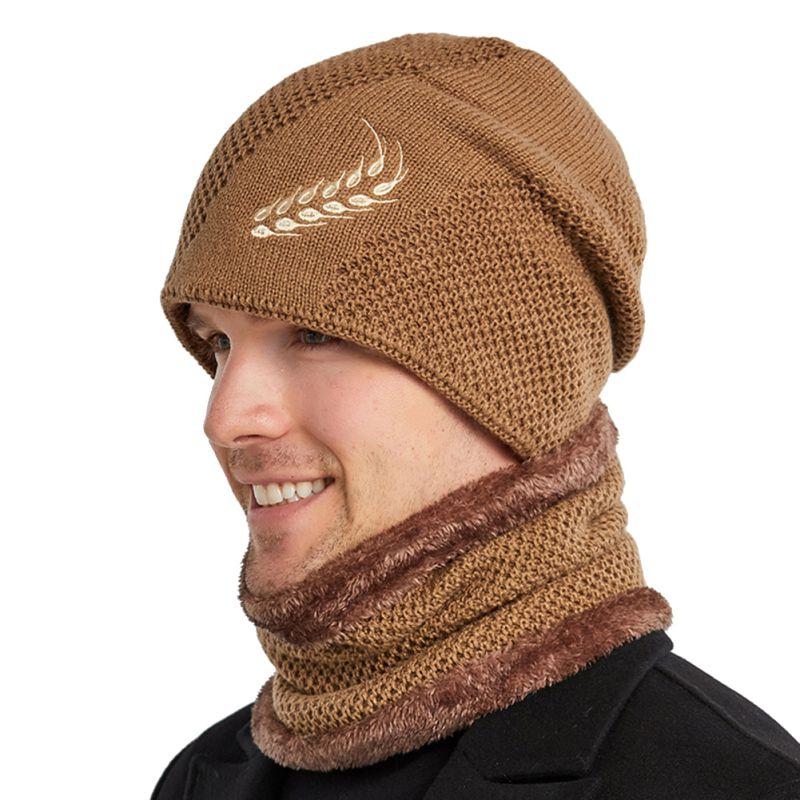 

2PCS Fashion Men New Winter Warm Knitted Casual Beanie Hat+Scarf Set Thicken Skull Caps and Soft Wool Scarves 2020