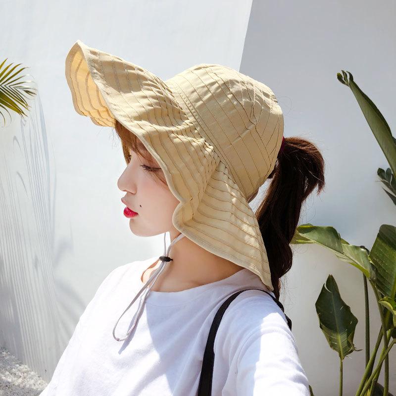 

Wide Brim Hats Summer Sun Women Solid Color Adjustable Female Outdoor Visor Caps Soft Hollow Top Foldable Beach Hat, Beige
