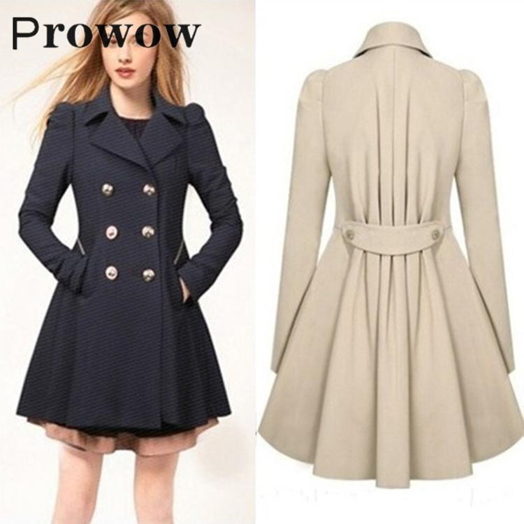 

Prowow Mid-length Solid Slim Trench coat Autumn Winter Women Casual Coats Female Double-breasted Long Sleeve Suit Collar Trench, Black