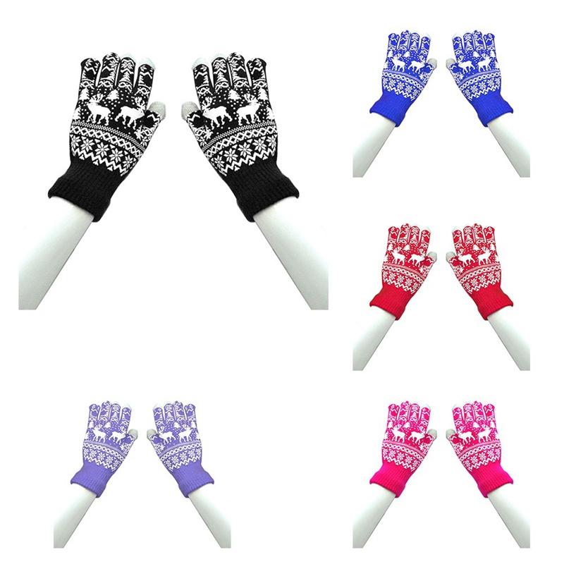 

Cute Christmas Warm Winter Gloves Snowflake Printed Knitted Touch Gloves Men Women Touch Screen Glove Party Supplies