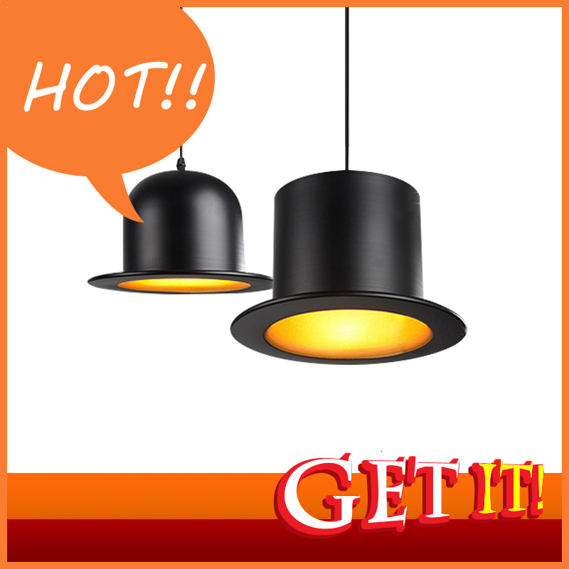 

2021 New Retro Jazz Top Hat Aluminum Pendant 110v 220v E27 Outside Black Inside Golden Bar Counter Bedroom Cafe Psye