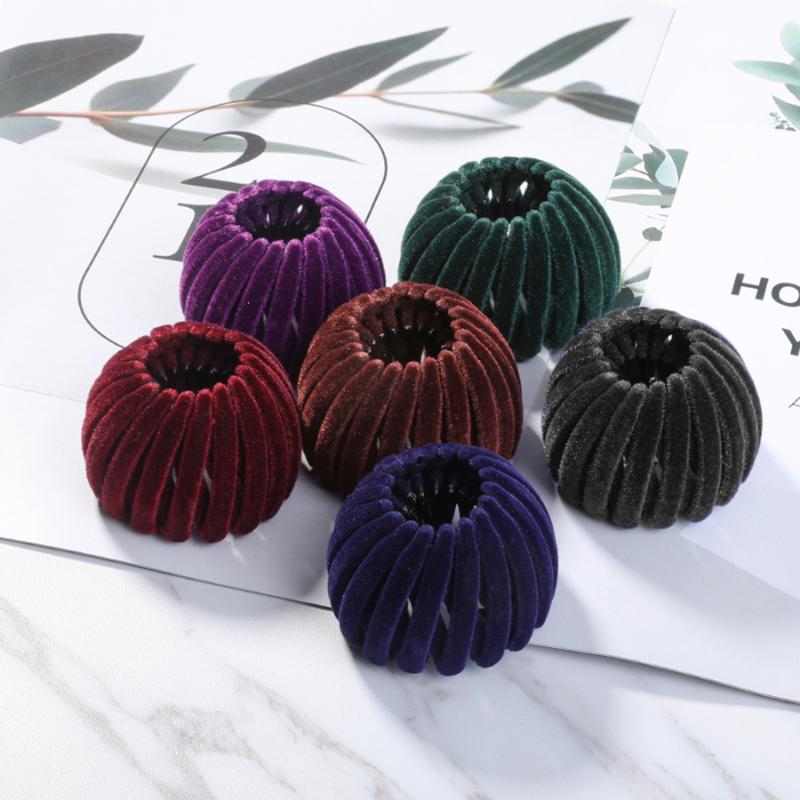 

Haimeikang Colorful Girls Bird's Nest Bun Maker Hair Clip Velvet Bud Hair For Women Girl Curler Roller Accessories