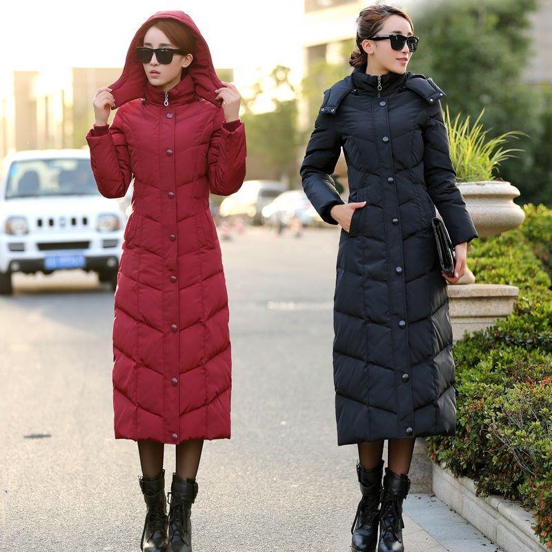 

Fashion Women 2020 Winter X-Long White Duck Down Outwear Female New Slim Hooded Zipper Jacket Warm Thicken Windproof Coats P104, Black