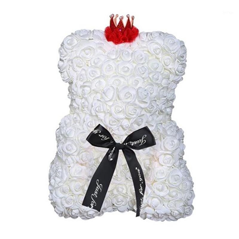 

25Cm Bear Of Roses Flowers Teddy Bear With Crown Wedding Festival Surprise Wedding Gift For Girl Lover White1, White
