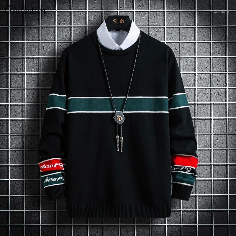 

Onnestun Sweater Men New elasticity Men's Knitted Pullover Casual Hip hop Color stitching Warm Sweaters Autumn Winter Man Tops1, Black