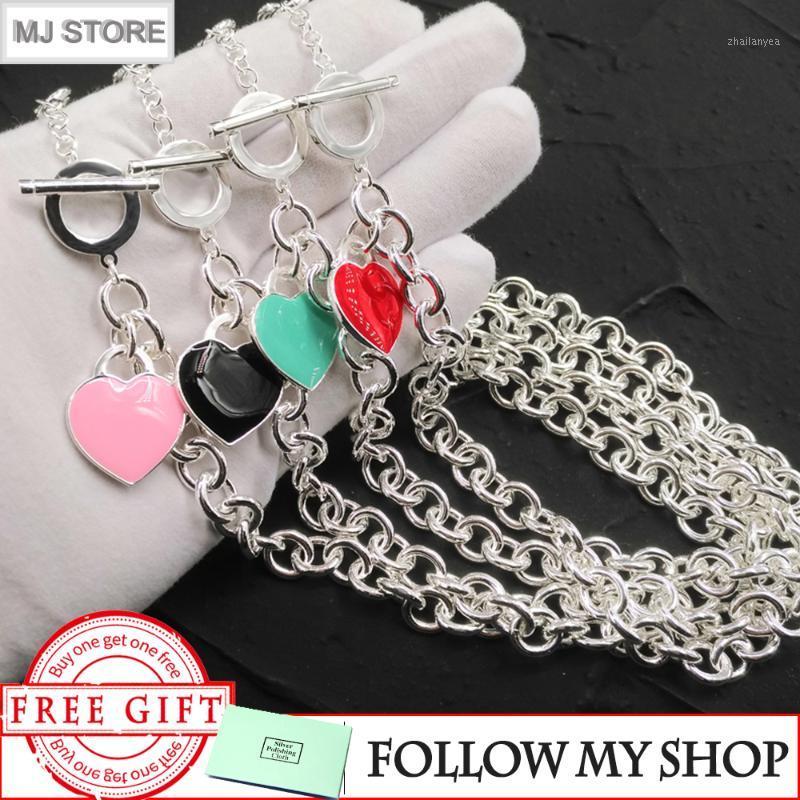 Chaînes MJ S925 collier en argent Sterling pour femmes classique émail pendentif en forme de coeur colliers à breloques bijoux cadeau1