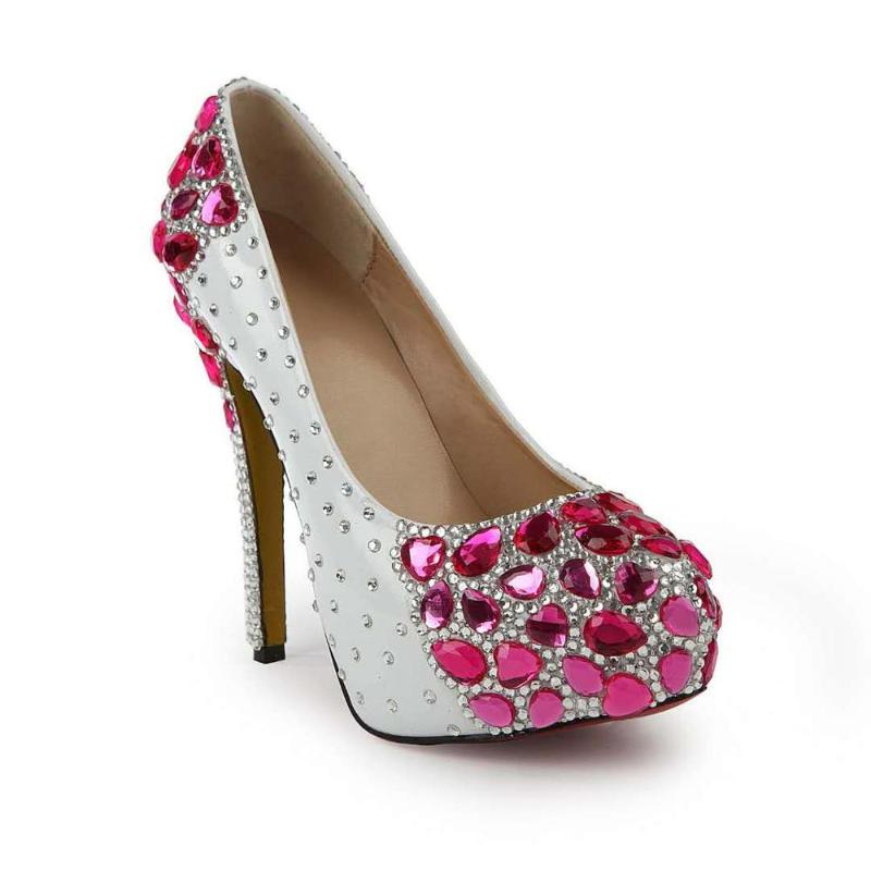 

Rose Red Rhinestones Pumps Diamond Bride Crystal Shoes 140mm High Heel Platform Bling Bling Wedding Party Pumps, As pic