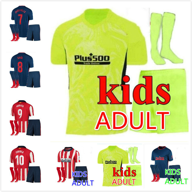 

adult kit JOAO FELIX Soccer Jerseys 2020 2021 SAUL Camisetas LLORENTE CORREA KOKE Football Shirt Mens Short Long Jersey Kids Kit, Black;yellow