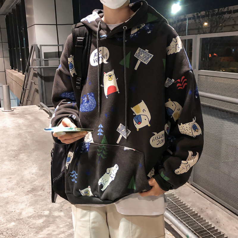 

2021 New Autumn New Arrivals Fashion of Hip-hop Men with Hoodies Loose in the Loose, Plus Thick Black Velvet, Free Cargo WIIX, Dark gray.