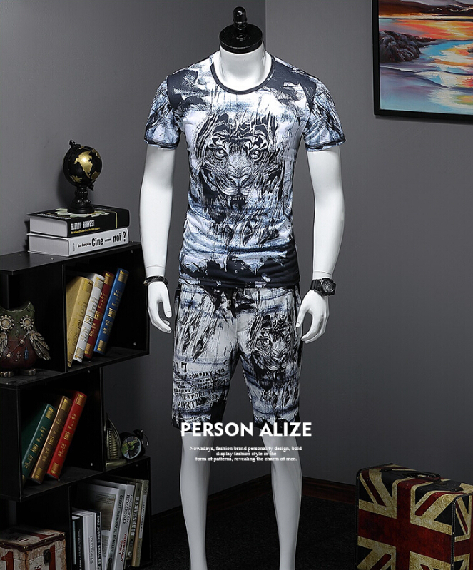 

New Fashionable Man 2 Pcs Suit 2021 Ice Cotton Short-sleeved Training Xa9j, As shown