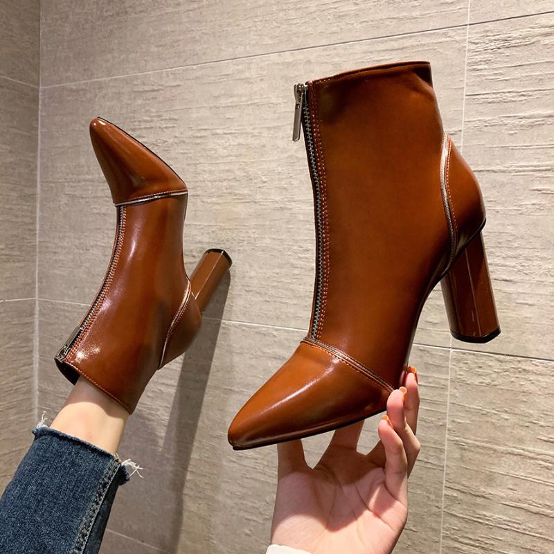 

Sexy high-heeled boots, thick heel versatile pointed fashion women boots, Black