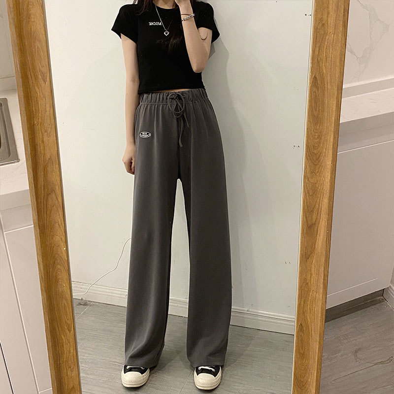 

2021 New 3 colours Korean color straight trousers spring summer waist women's long pants (x1401) E2X0, Gray.