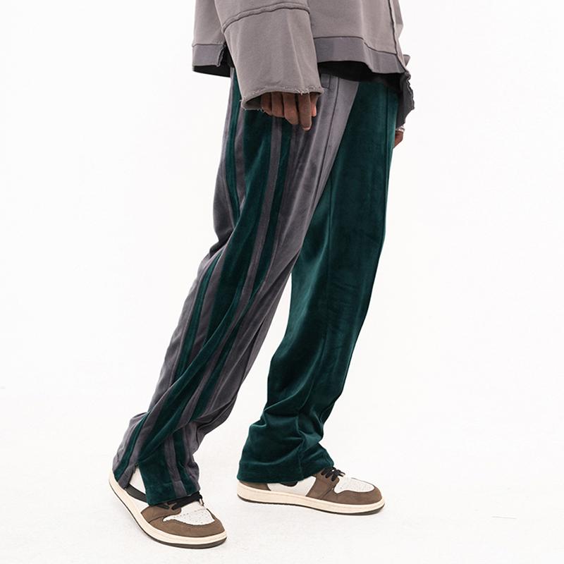 

Side Striped Velour Jogger Sweatpants Hip Hop Patchwork Velvet Track Pants Streetwear Men Ankle Zipper Loose Casual Sweat Pant, Black