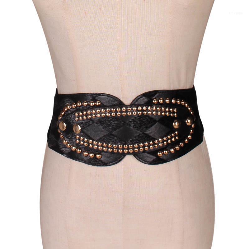 

Belts 2021 Women's Retro Rivets Elastic Elasticity Ultra Wide Outside With Decorative Waist Seal Women1, Black