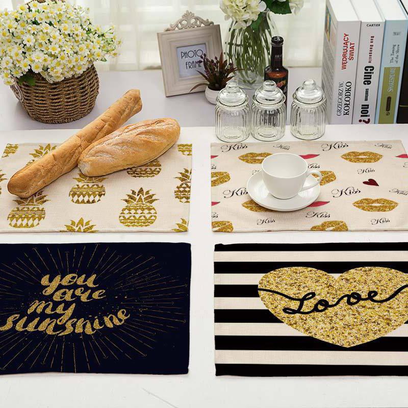 

1Pcs Bronzing Pattern Kitchen Placemat Dining Table Mat Drink Cotton Linen Pads Bowl Cup Mats 42*32cm Home Decor MG0033