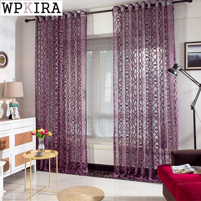 

European Jacquard Window Curtain for Living Room Mesh Fabric Purple Curtain for Bedroom Tulle Voile Drape Blinds S466#40, Geometric tulle