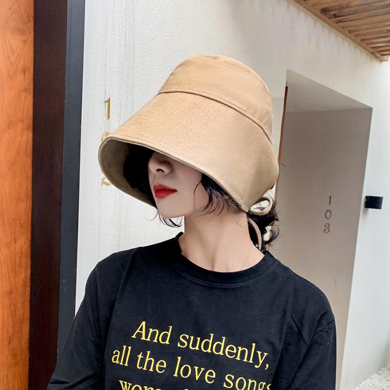 

2021 Women Korean Summer New Cotton Fisherman Hat Fashion Soft Rear Split Tether Wild Foldable Basin Cap Dome Bucket Hat Beanie, Black