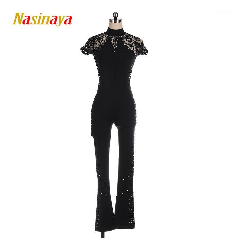 

Nasinaya Figure Skating Leotard Jumpsuit For Girl Kids Women One Piece Customized Patinaje Ice Skating black lace1