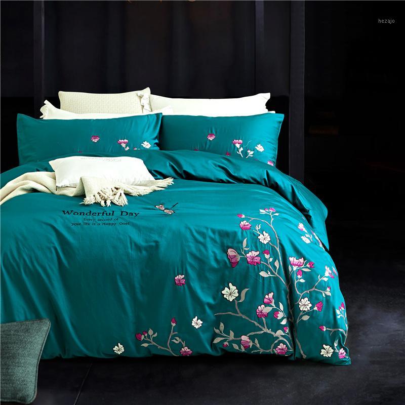 

Luxury 3D Bedding Sets Gray Blue Red Bed Linen Flower Duvet Cover Sheet Set 100% Cotton Flower Print Pastoral Princess Bedspread1, Color 04