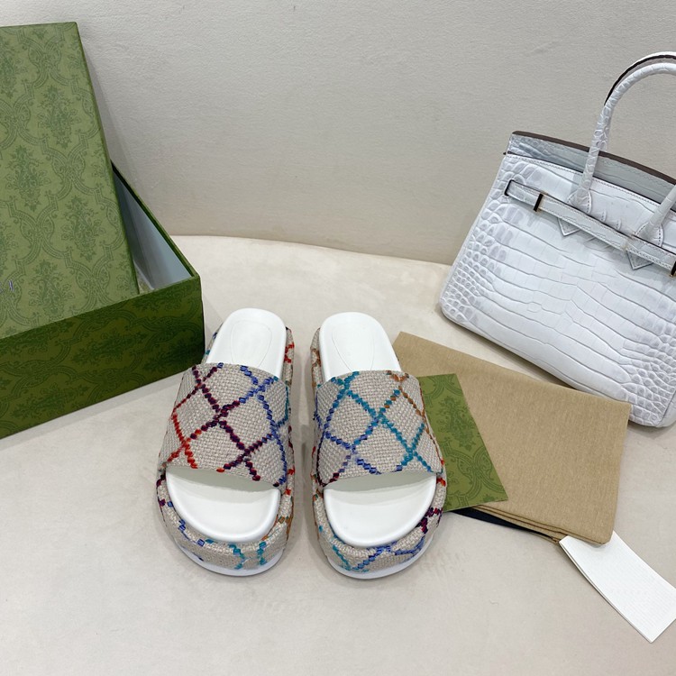 

2022 womens fashion 55mm height Platform slippers mid heel slide sandals with box and dust bags, Blue